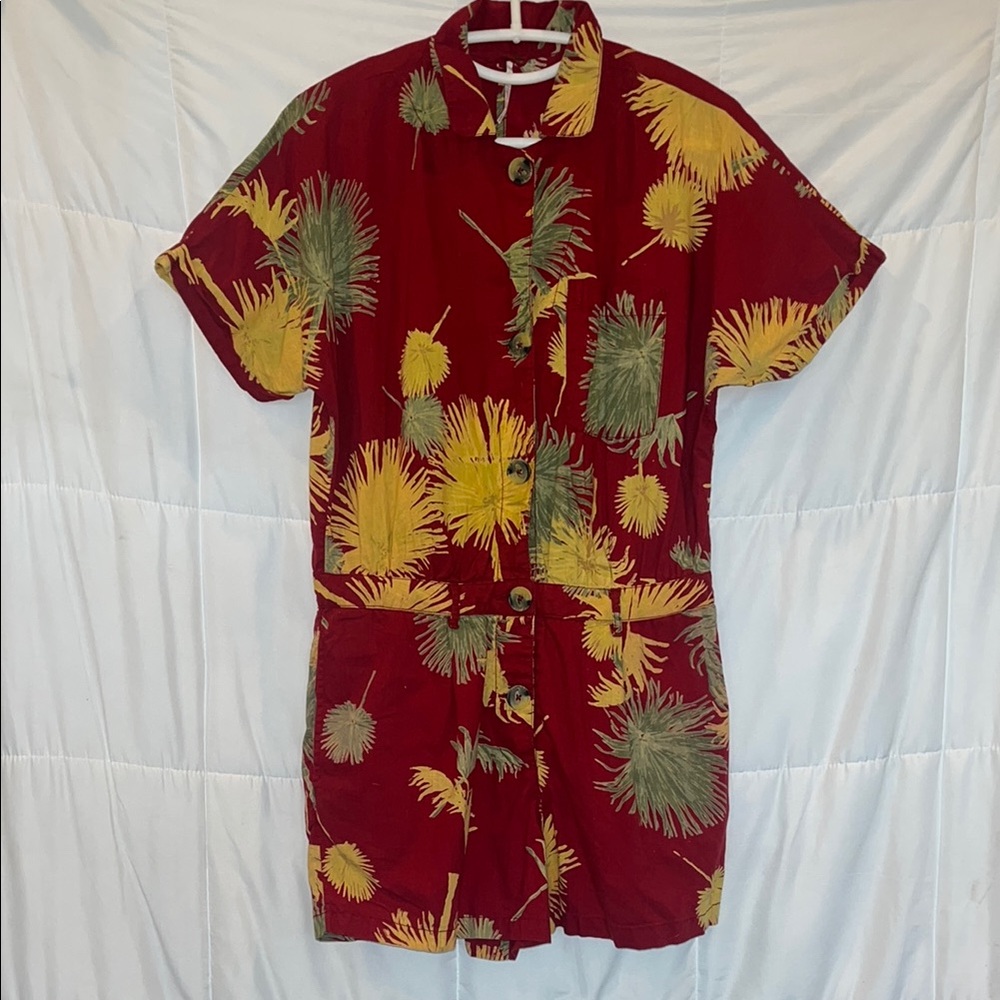 Free People Floral Malibu Red Romper | 100% Cotton | Button Front | Size Medium